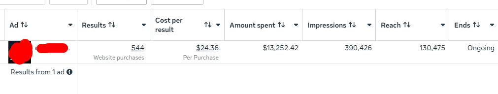 Ads Manager results for case study 4