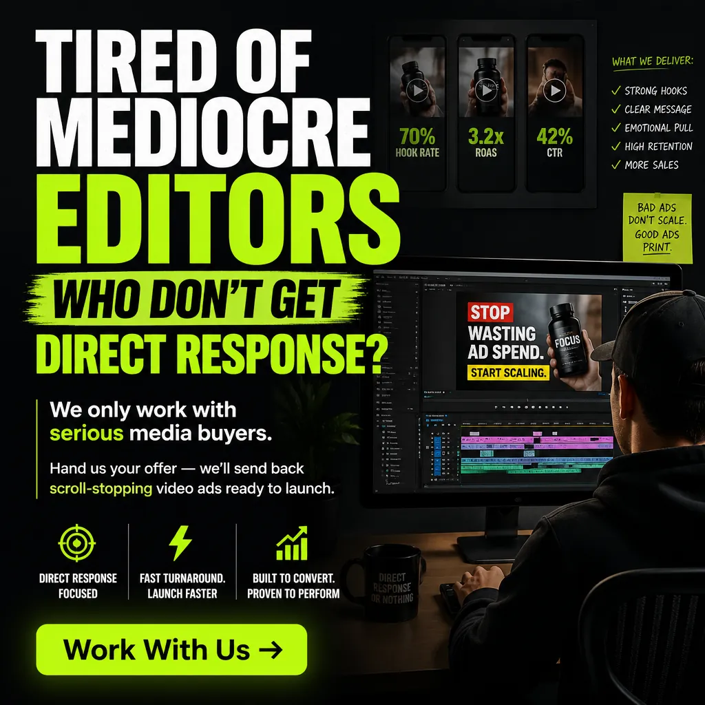 Tired Of Mediocre Editors Who Don't Get Direct Response? — KillerCreatives Facebook & TikTok video ad creative #1
