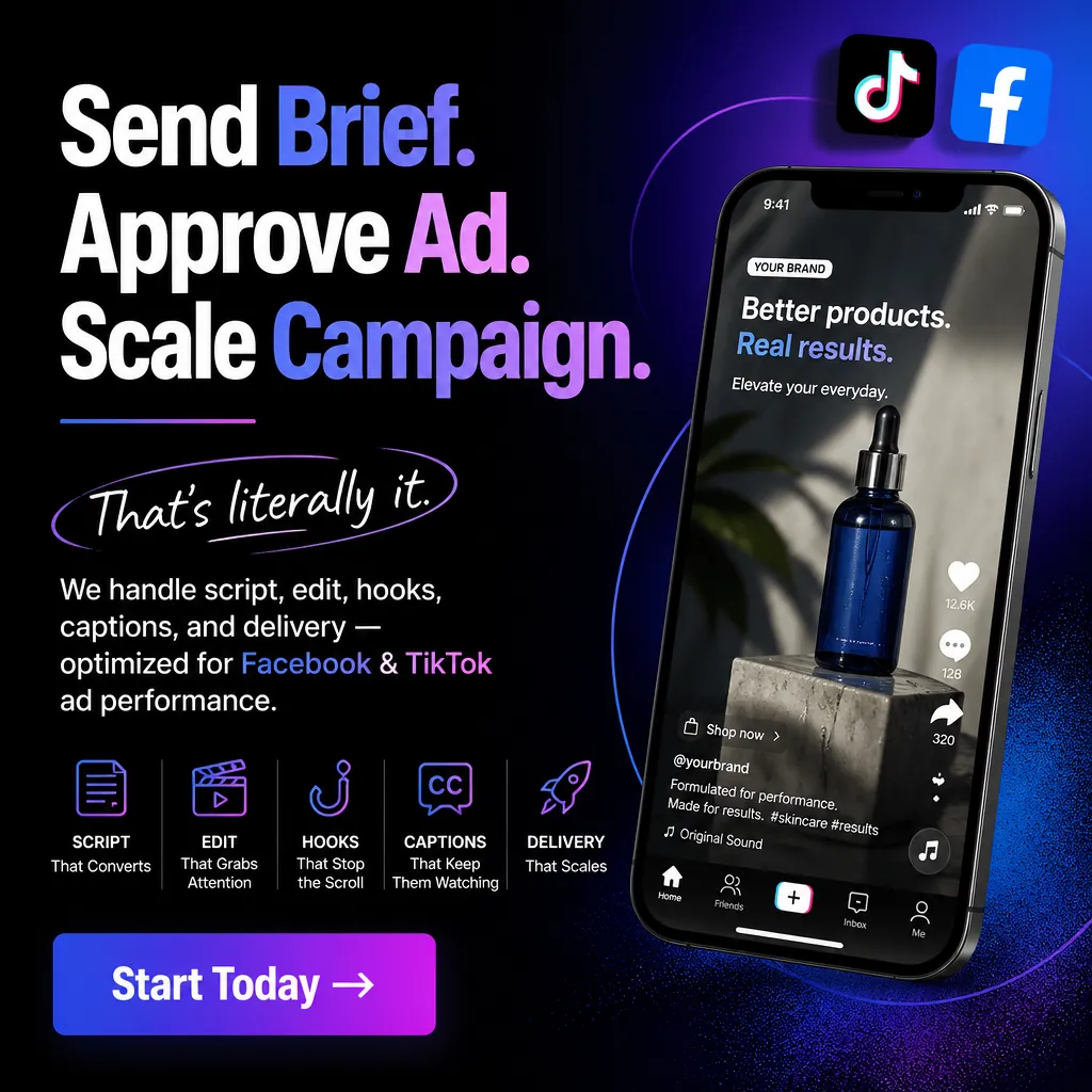Send Brief. Approve Ad. Scale Campaign. — KillerCreatives Facebook & TikTok video ad creative #2